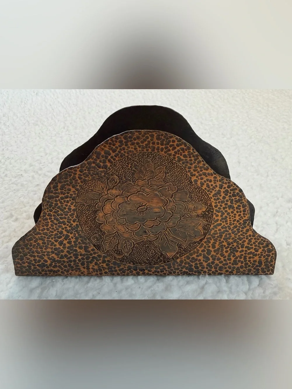 (VTG) Hammered Copper Floral Napkin / Letter Holder, OS